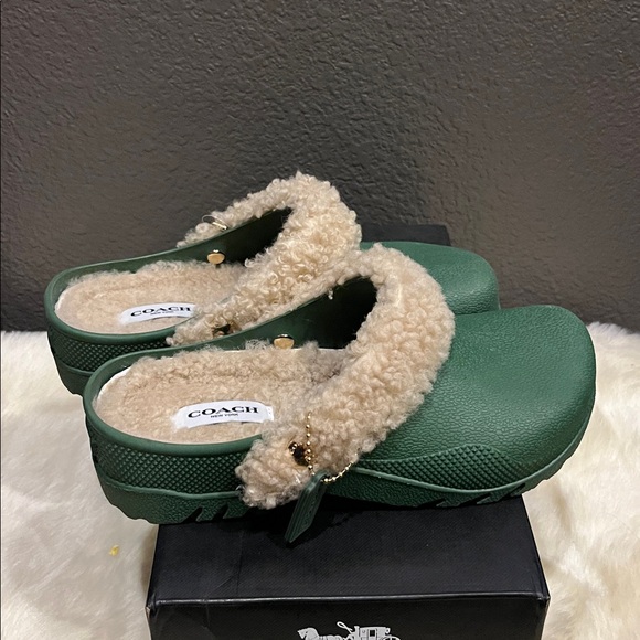 Coach Lola Green Clogs with Shearling Lining - Picture 3 of 9